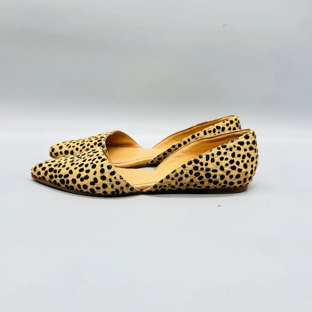 J Crew Shoes Womens 6.5 Beige Leather Leopard Calf Hair D'Orsay Flats Slip On